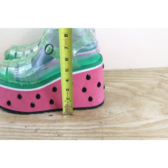 Sugar Thrillz Platform Jelly Shoes 9M WaterMelon Buckle 4.5" Slip Pon Jeweled - Picture 10 of 14